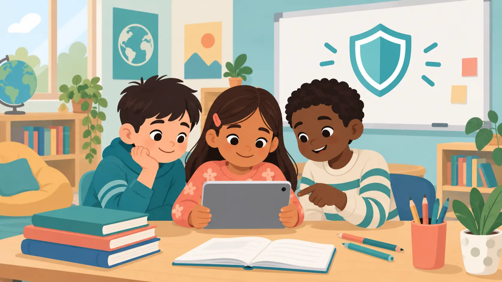 Children using technology in a safe learning setting